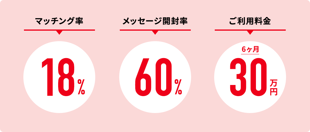 マッチング率18% メッセージ開封率60% ご利用料金６ヶ月３０万円