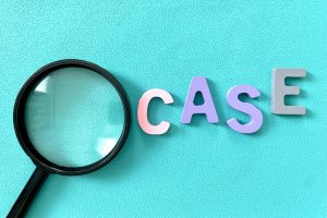 「CASE」という文字の右隣に虫眼鏡