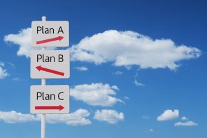 青空を背景にPlanA,B,Cのホワイトボードがついた標識